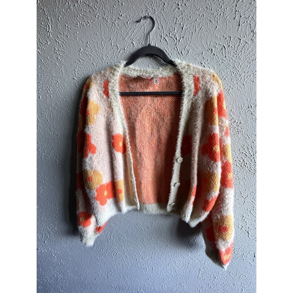 Willow + Root Floral Fuzzy Cardigan Sweater - Talla M - Boho Retro Style. - Picture 14 of 16